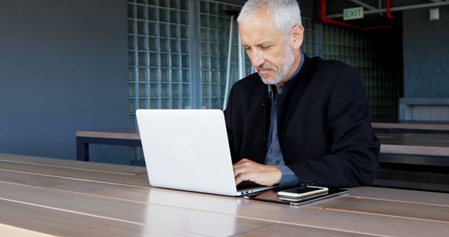 Focused Mature Businessman Using Laptop in Modern Office - Download Free Stock Images Pikwizard.com