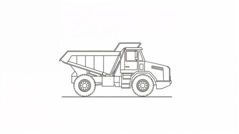 Technical line drawing of off-road dump truck