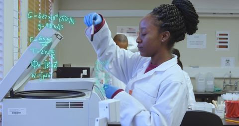 Diverse Scientist in Lab with Overlayed Technology Concepts