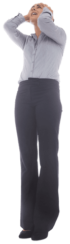 Stressed caucasian businesswoman holding head transparent background