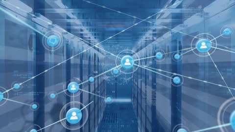 Digital Network in Server Room with Global Data Exchange
