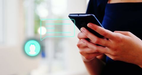 Woman Using Smartphone with Chat Overlay - Download Free Stock Images Pikwizard.com