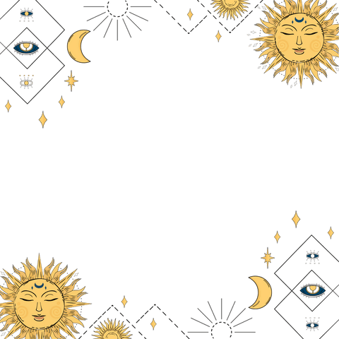 Transparent border with golden sun moon eye designs