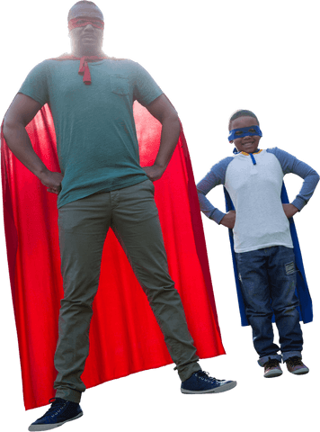 Transparent Superhero Father and Son Team in Costume