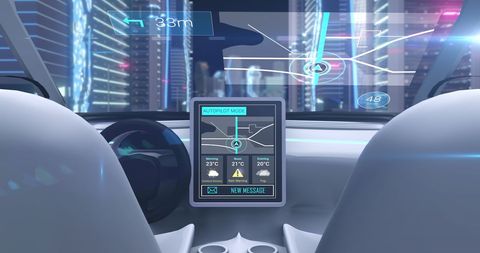 Futuristic Car Cockpit with Virtual Reality Interface