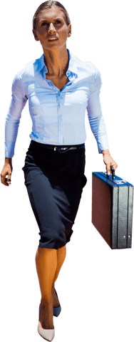Confident Businesswoman Walking with Suitcase on Transparent Background