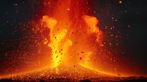 Dynamic Nighttime Volcano Eruption Display with Molten Lava
