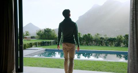 Tranquil morning at home with scenic mountain view