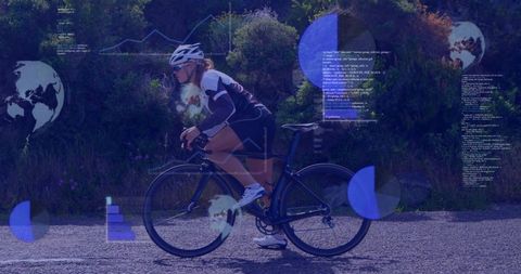 Female cyclist engaging in high-tech fitness