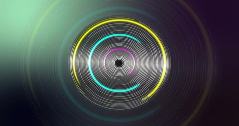 Colorful spinning circles on black background