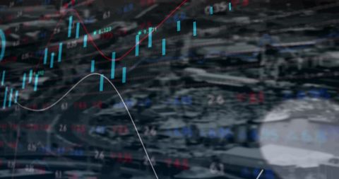 Cityscape Background with Abstract Finance Data Overlay