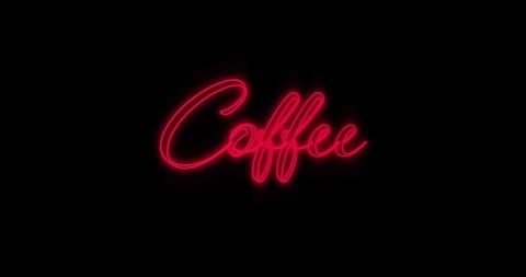 Red Neon Coffee Sign on Black Background