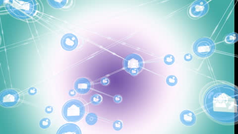 Connected Virtual Network of Digital Icons on Gradient Background