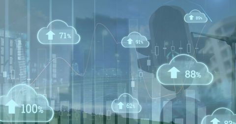 Digital Cloud Data Visualization over Urban Skyline - Download Free Stock Images Pikwizard.com