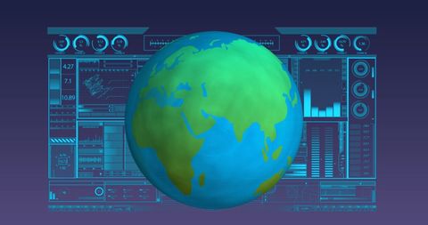 Digital global technology interface with business data visualizations
