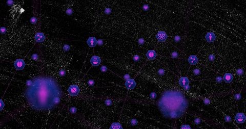 Digital network of medical icons on black cosmic background