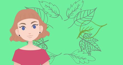 Illustrated woman with leaves symbolizing mentoring concept
