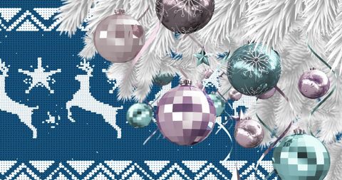 Festive christmas ornament design with knitted pattern and reindeer silhouettes