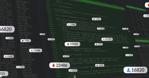Dark mode code editor interface with notification icons and source code
