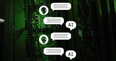 AI Communication Bubbles in Green-Hued Server Room - Download Free Stock Images Pikwizard.com