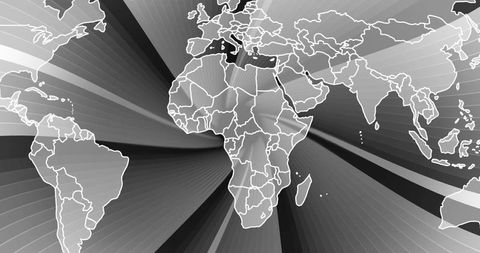 Innovative digital world map on dynamic striped background