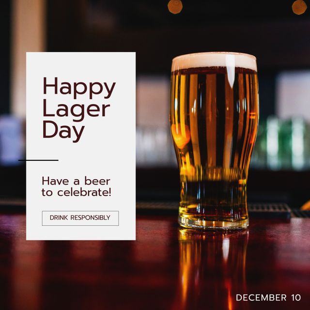 Happy Lager Day Celebration with Glass of Beer on December 10 - Download Free Stock Templates Pikwizard.com