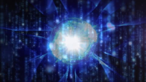 Futuristic Blue Globe with Explosive Burst of Light