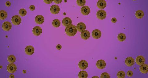 Falling Bitcoin Coins on Gradient Background