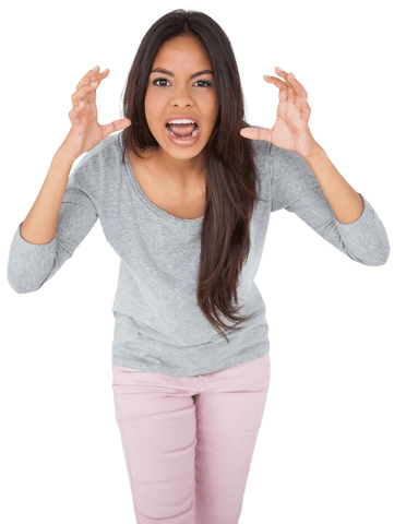 Angry woman expressing frustration on transparent background