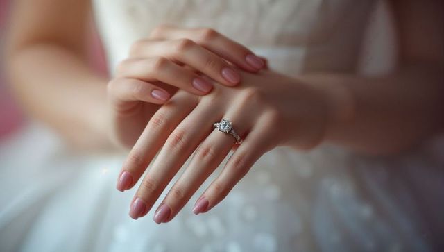 Elegant Bride's Hands Showcasing Diamond Engagement Ring