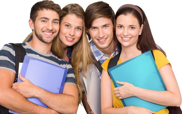 Transparent image of smiling students holding folders at college corridor background - Download Free Stock Videos Pikwizard.com