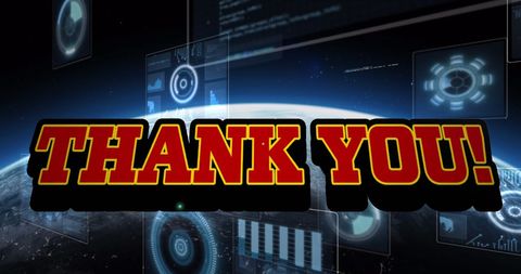 Futuristic Thank You Message Over Digital World Map