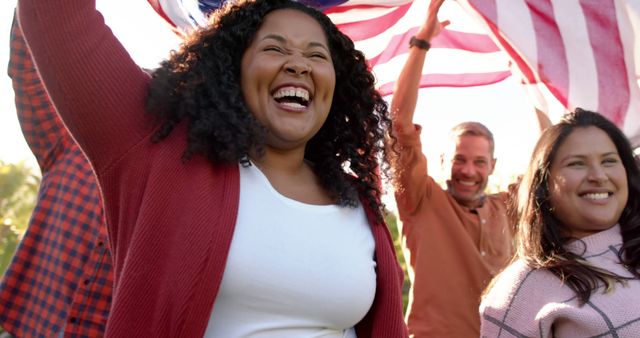 Happy Diverse Group Celebrating with American Flag Outdoors - Download Free Stock Images Pikwizard.com