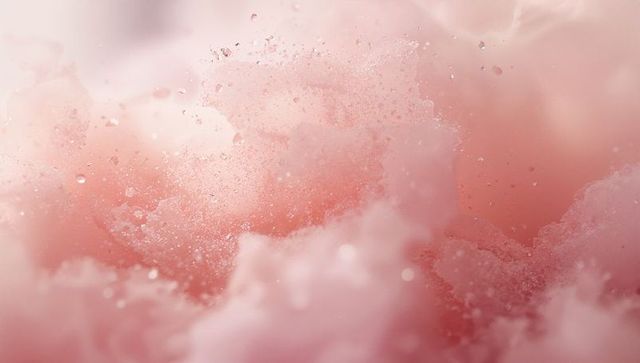 Pastel Pink Crystal Clusters with Water Droplets in Abstract Macro