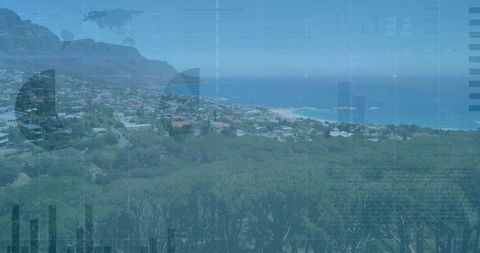 Scenic Hillside Vista with Overlay of Analytical Data and Nature