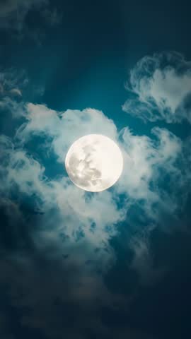 Full Moon Glowing Through Moving Clouds Vertical Night Sky Video with Halo