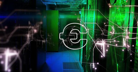 Digital Euro Symbol Overlay on High-Tech Server Room - Download Free Stock Images Pikwizard.com