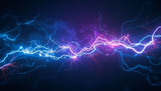 Vibrant intersecting electric arcs in digital void