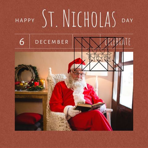 Santa Claus Reading Book Indoors on St. Nicholas Day Celebration - Download Free Stock Templates Pikwizard.com