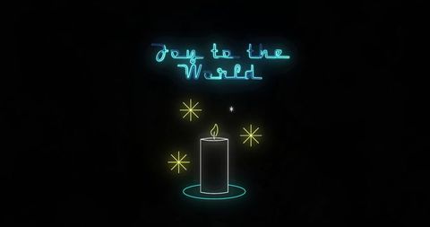 Christmas Neon Sign with Candle on Black Background