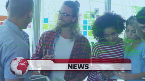 Global News Interface with Diverse Office Team Collaboration