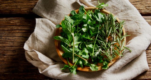 Fresh Herbs Mix in Wooden Bowl on Rustic Table - Download Free Stock Images Pikwizard.com