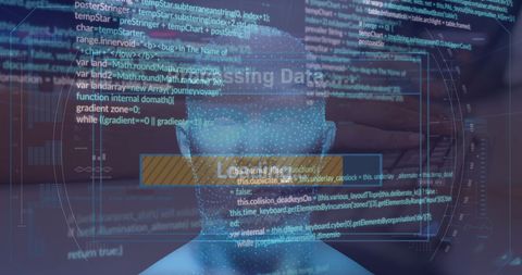 AI Interface with Code Overlay and Digital Face in Motion - Download Free Stock Images Pikwizard.com