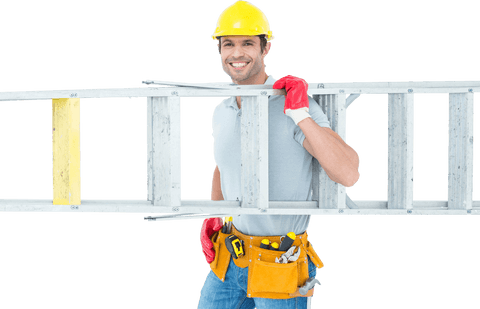 confident worker holding transparent step ladder wearing safety gear - Download Free Stock Videos Pikwizard.com