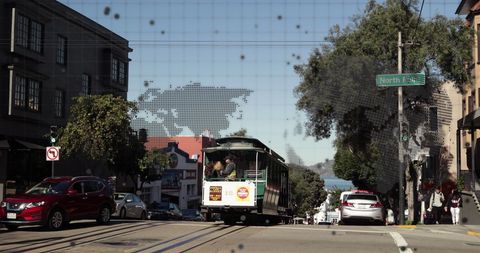 Digital Interface Overlaid on Urban Street with Cable Car - Download Free Stock Images Pikwizard.com