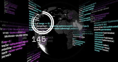 Futuristic digital globe with data streams and progress metrics