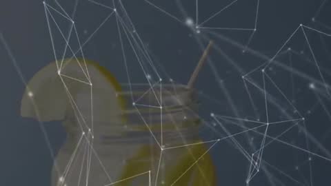 Refreshing Lemon Water In Jar With Digital Network Overlay