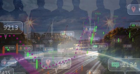 Digital analytics in urban nighttime cityscape