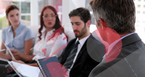 Data Overlay on Business Meeting for Tech Concept