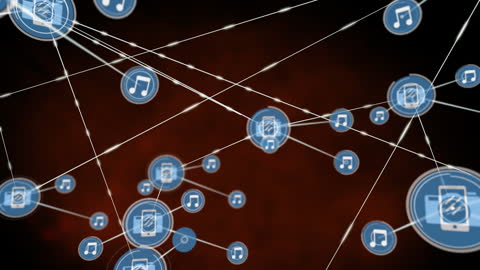 Digital Network Animation with Music and Device Icons